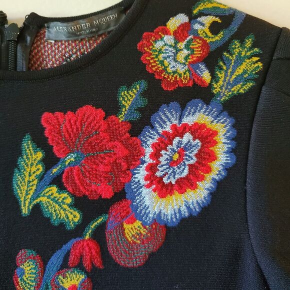 ALEXANDER MCQUEEN Puffed Short-Sleeve Placement Jacquard Sheath Dress Size S - Picture 7 of 13